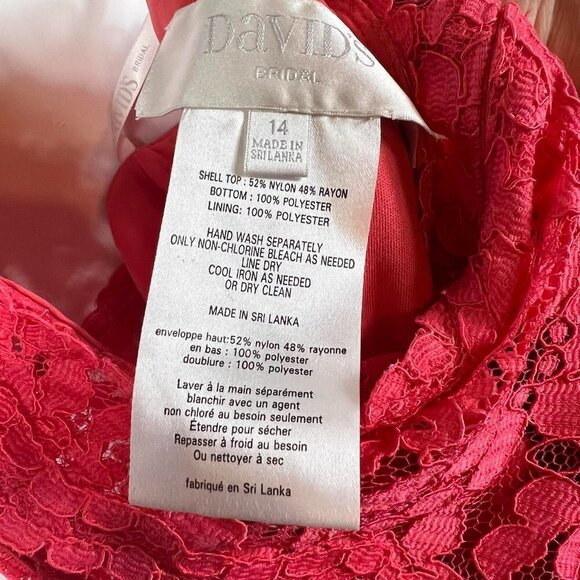 One-Shoulder Coral Lace & Mesh Dress | Bridesmaid or Cocktail Dress | Size 14 - Picture 8 of 9